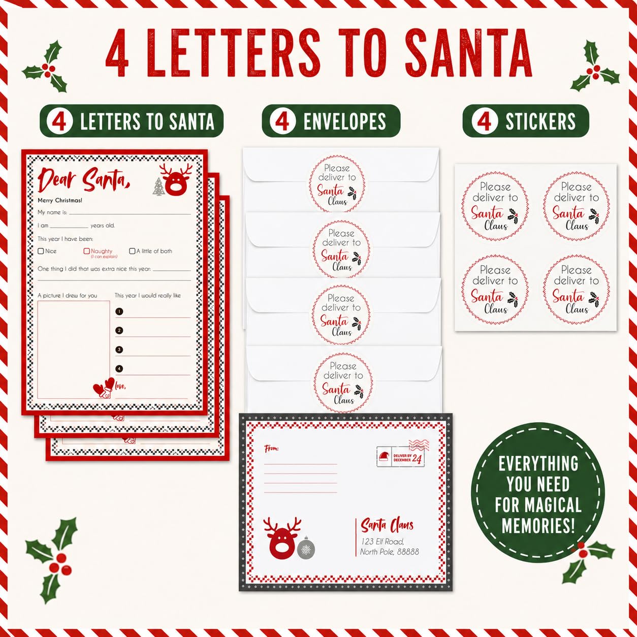 Amazon.com: Paper 'n Such Santa Letter Kit – 4 Complete North Pole