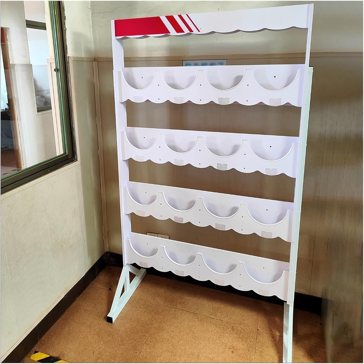 Sturdy Hard Hat Racks for Equipment Area/Maintenance Station, Floor 4 Levels Helmet Display Shelf with Edge Guard Strip, Waterproof PVC Helmet Storage Rack(1 pc)