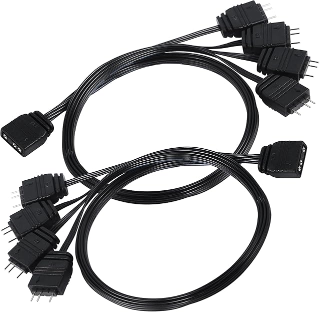 CERRXIAN 2PCS 5V ARGB Splitter Cable, 1 Female to 4 Male Ports 3PIN HUB Extension Connector Cord Wire for ARGB LED Strips,ARGB Fans Etc