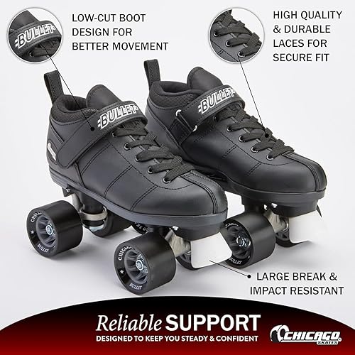 Miniatura 3 de Chicago Skates Bullet Speed Quad Roller Skates – Durable, Top Performance Indoor/Outdoor Youth Skate Shoes for Women & Men Beginner 62mm Urethane