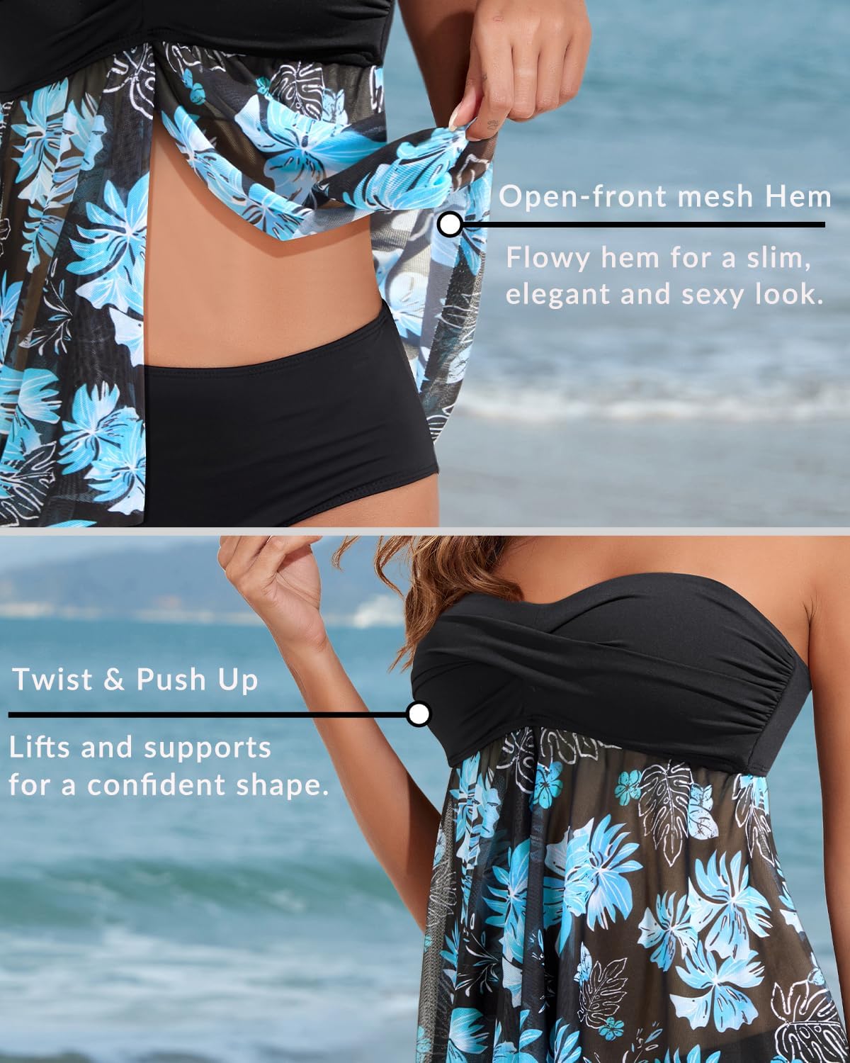 Women Bandeau Tankini Top Only Mesh Strapless Swimsuits Top Halter Flyaway Bathing Suits No Bottom - Image 3