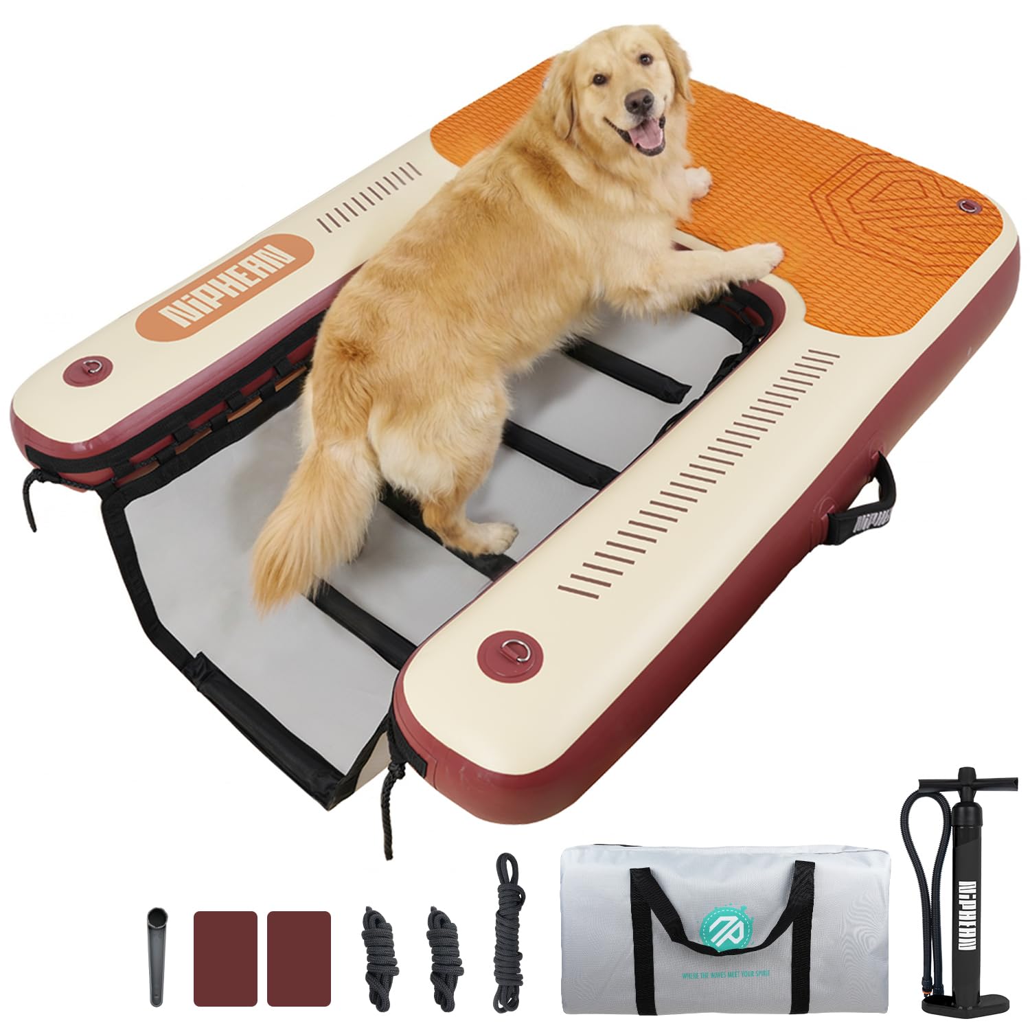 Niphean Dog Pool Ramp, Non-Slip Floating Dog Boat Ramp Up to 240 Pounds