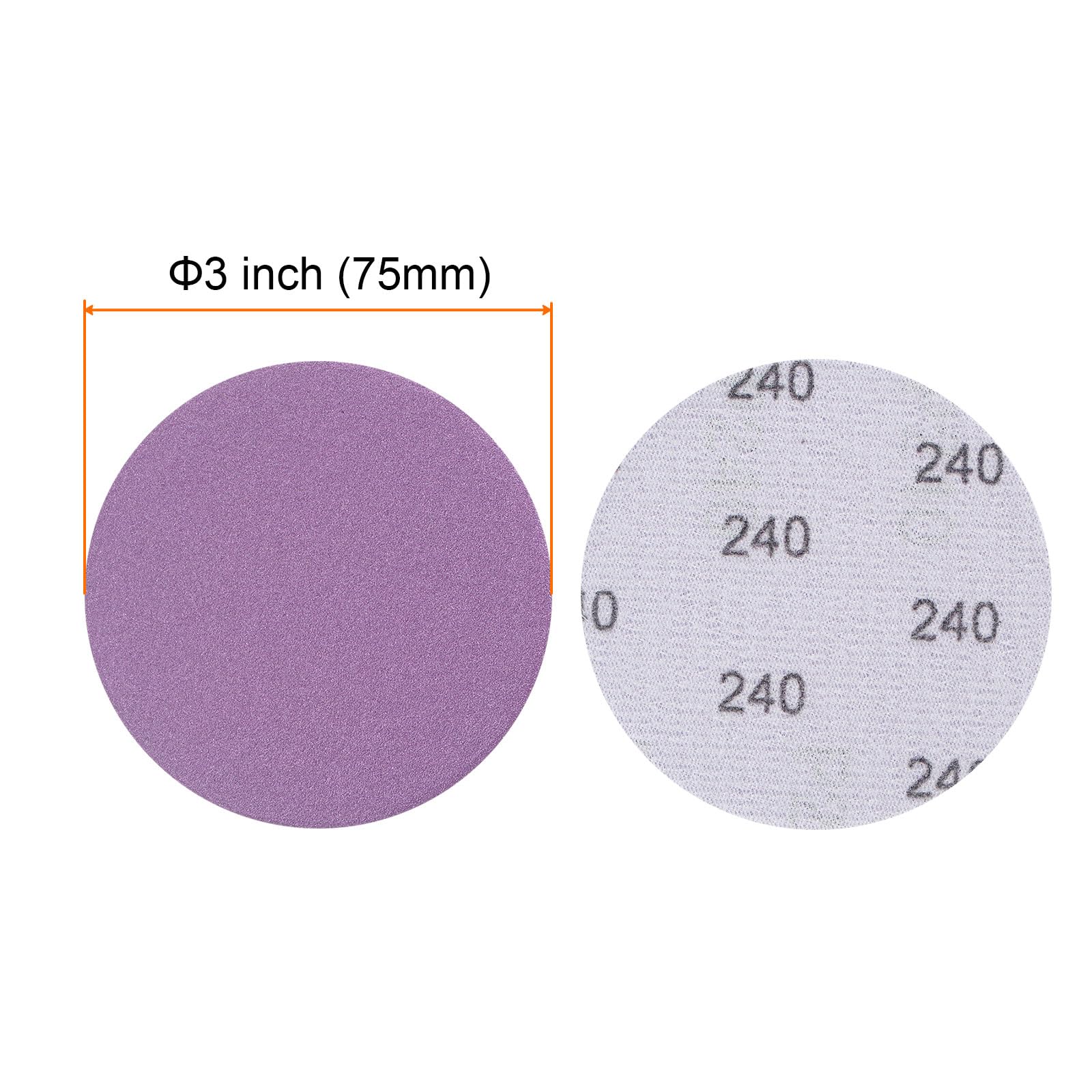 uxcell 50pcs 240 Grit Purple Sanding Discs 3 Inch Hook and Loop Aluminum Oxide Orbital Sanding Pads Paper Wet Dry Polish for Metal Woodworking Drywall - Image 2
