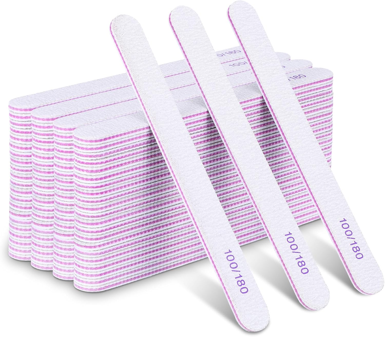 200 Pcs Nail Files, 100/180 Grit Double Sided Emery Boards, Reusable Washable Nail Files for Acrylic Natural Gel Nails, Professional Manicure Pedicure Tools for Home Salon
