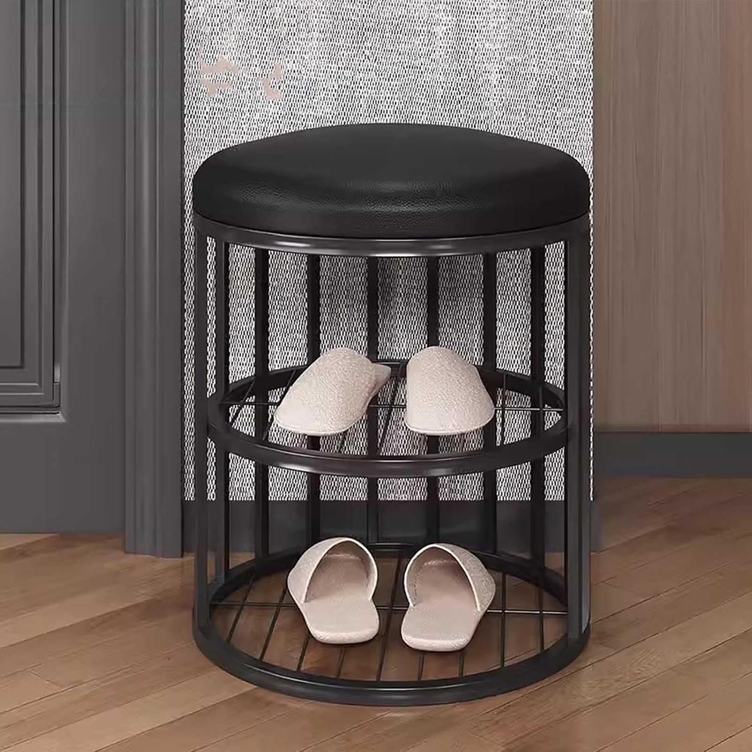 Shoe Storage Bench Organizer Entryway Hall with for Small Spaces Rack with Round Seat Stool for Bedroom Entrance
