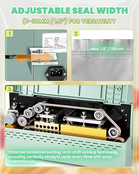Commercial Heat Sealing Machine, Automatic Continuous Band Sealer | 32-482F Adjustable with Smart LED Touchscreen | Fast, Quiet & Safe for Home Kitchen, Bakery, Food Storage & Snacks Packaging