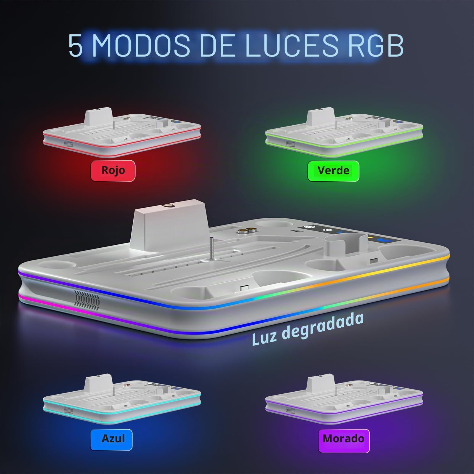 Estación de refrigeración Delgada PS5 con Cargador de Controlador LED RGB, Accesorios PS5, Color Blanco