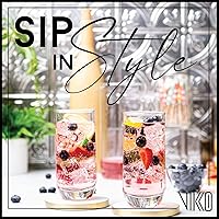 Vista 3 de Vikko Vasos para beber, juego de 6 vasos de 12 onzas, vasos de vidrio transparente para agua o jugo, vaso de vidrio Highball y vasos de agua