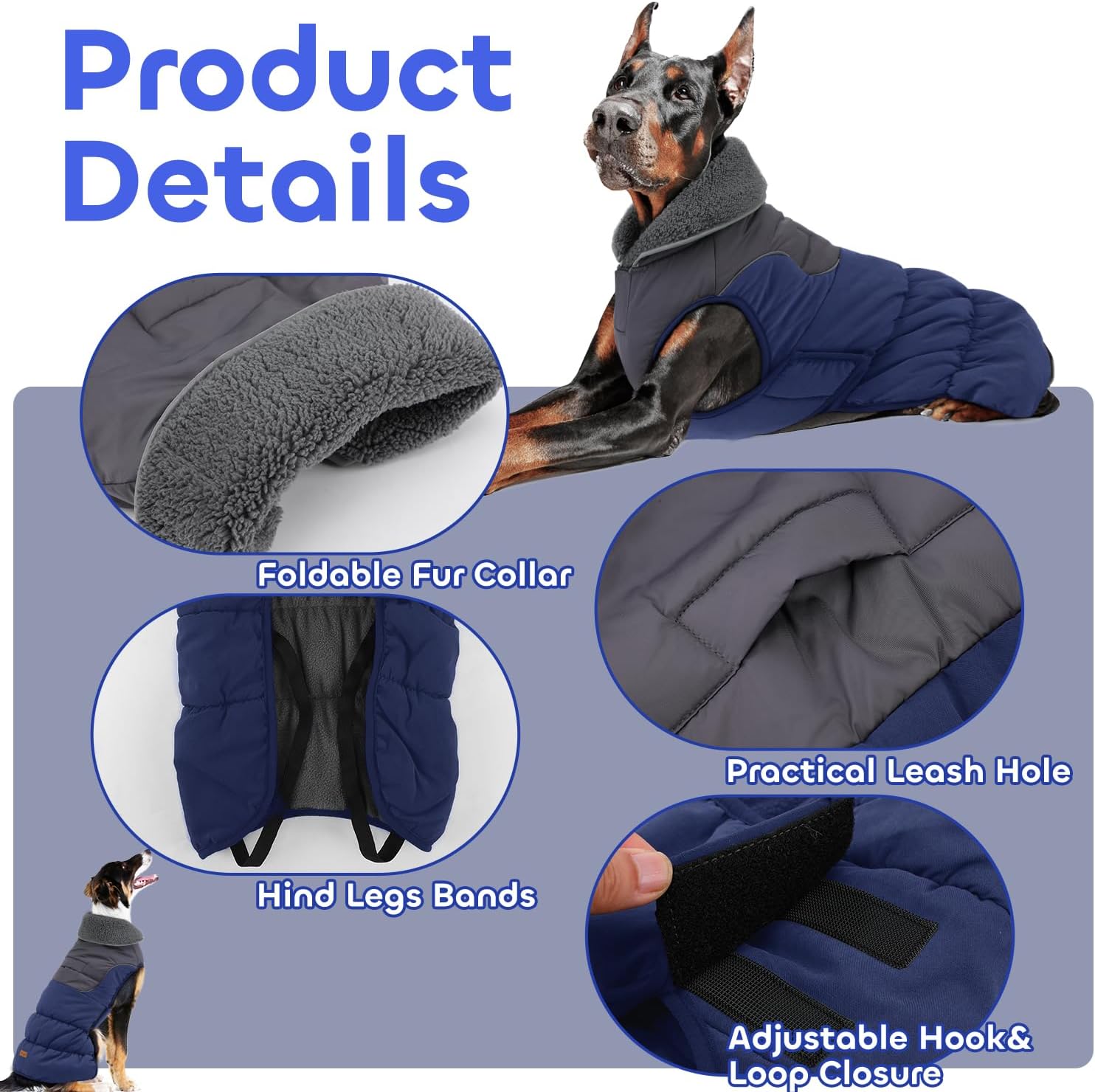 EMUST Small Dog Coat, Thick Warm Dog Fleece Jacket S, Windproof Waterproof Pet Apparel for Small Medium Large Dogs, Puppy Sweater Clothes for Small Dogs with Furry Collar, Dark Blue