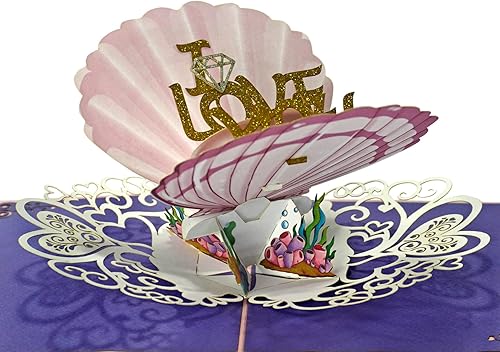 Miniatura 4 de Tarjeta desplegable 3D de ostras, tarjeta desplegable de amor, hecha a mano, tarjeta desplegable con texto en inglés "I Love You", tarjetas 3D para