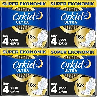 Orkid Ultra Hijyenik Ped Gece Ekstra 16'lı 4 Adet