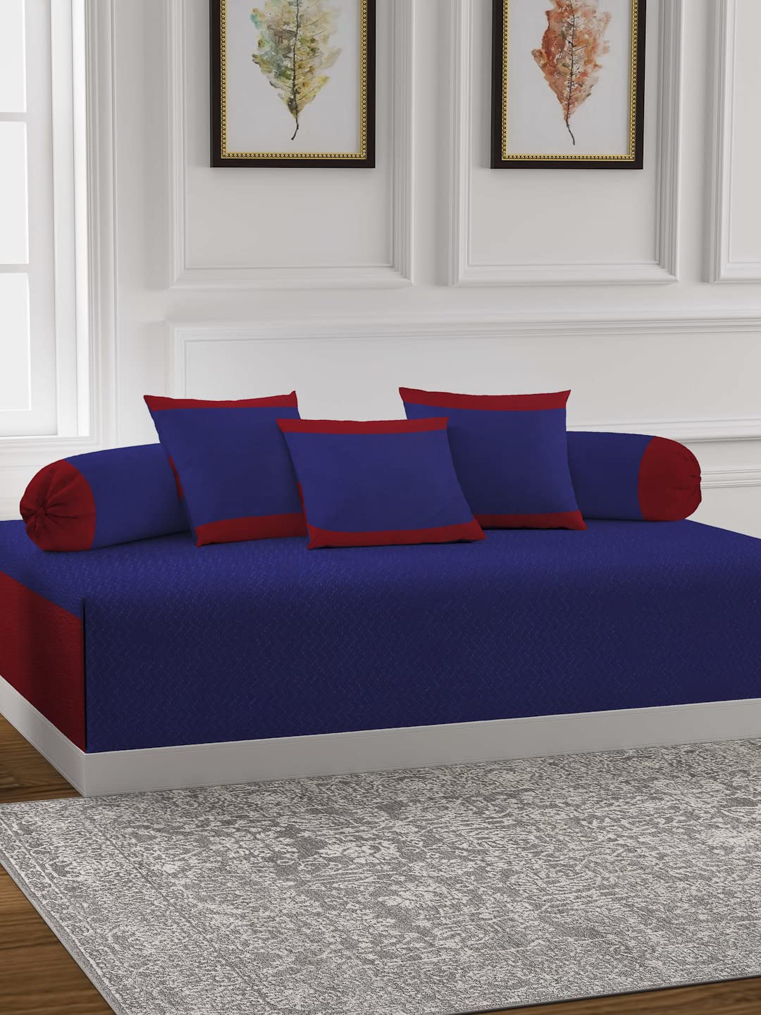 Arrabi Red Set of 6 Stripes Handwoven Cotton Diwan Set | ARDS-1052-Red-image-43