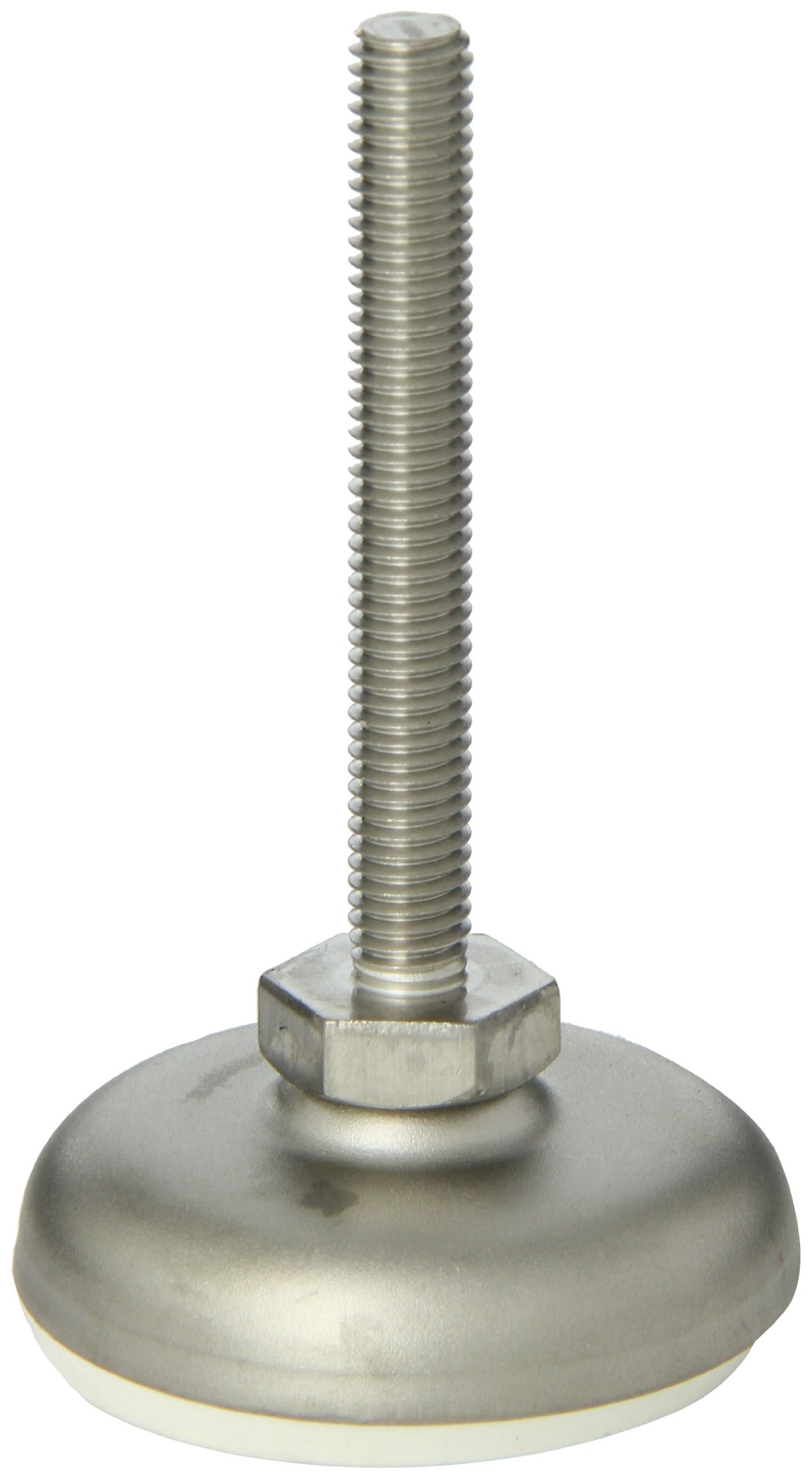 J.W. Winco 8N63TW5/A Series GN 340.5 Stainless Steel Leveling Mount with White Rubber Pad Inlay, Without Nut, Shot-Blast Finish, Metric Size, 50mm Base Diameter, M8 x 1.25 Thread Size, 63mm Thread