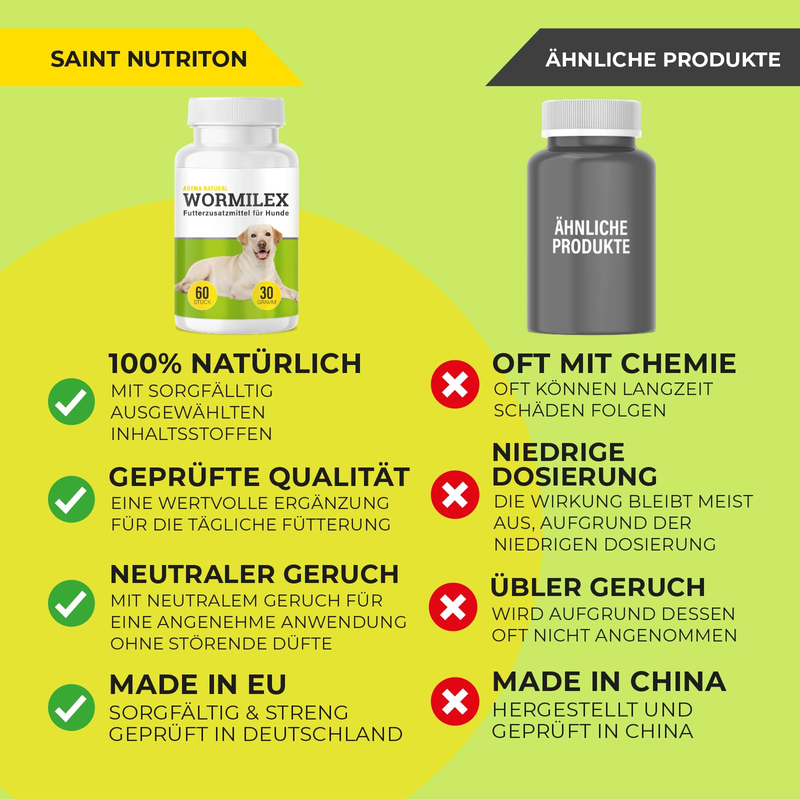 Wormilex Lot de 10 comprimés vermifuges secondaires pour chiens Formule végétale sans additifs pour chien