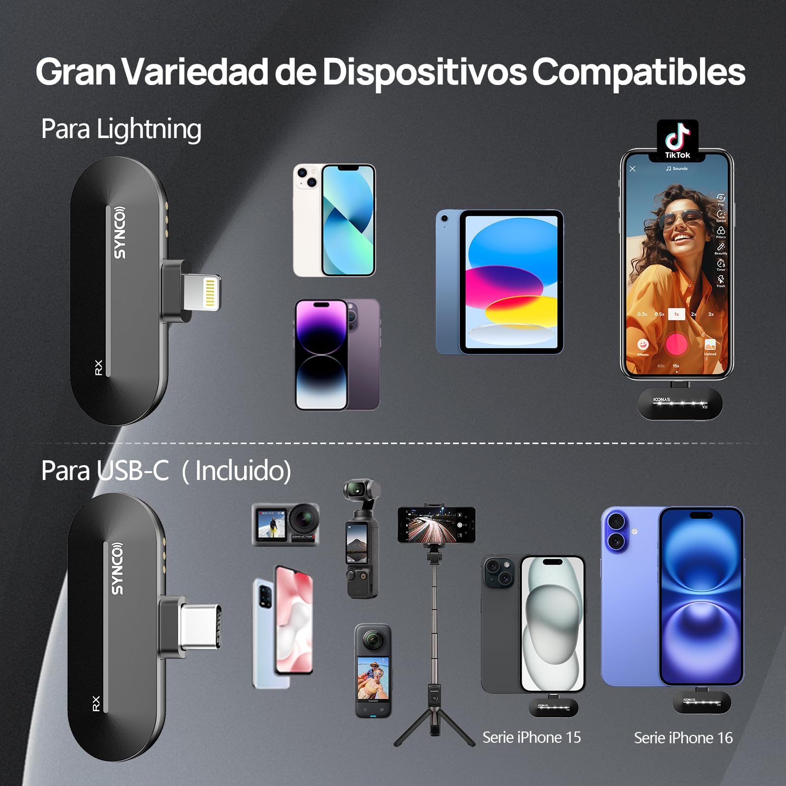 SYNCO Micrófono Inalámbrico Lavalier Tipo C, P2ST Micrófono de Solapa con Estuche de Carga Plug and Play para Móvil Tableta, Micrófono-Solapa-Inalámbrico-Smartphone