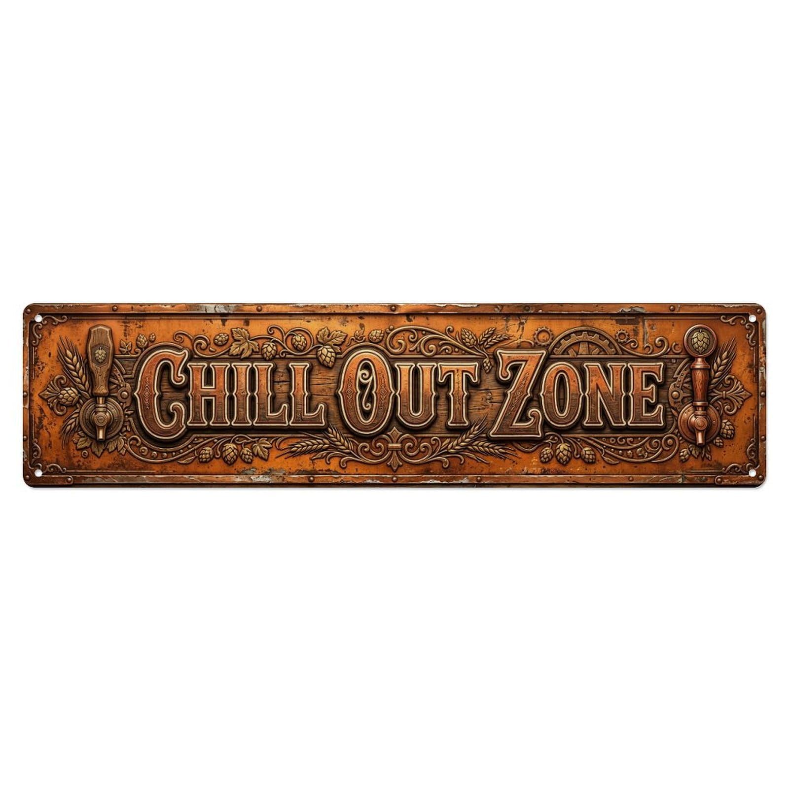 Chill Out Zone Retro Taproom 3 Metal Tin Skinny Sign Plaque Wall Decor for Cafe, Club Bar, Office, Home Garden Metal Poster 4x16Inch