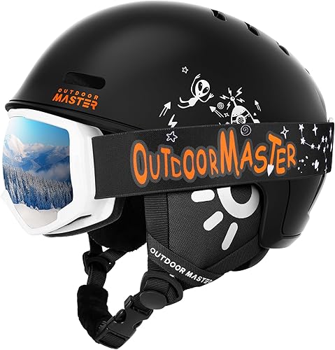 Miniatura 8 de OutdoorMaster Juego de casco y lentes de esquí para niños, casco de snowboard, carcasa de policarbonato duradera y espuma EPS, casco de nieve con 12
