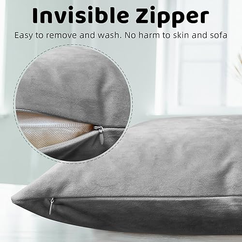 Miniatura 3 de Paquete de 2 fundas de almohada de terciopelo suave de 18 x 18 pulgadas, fundas de cojín cuadradas sedosas decorativas con cremallera para