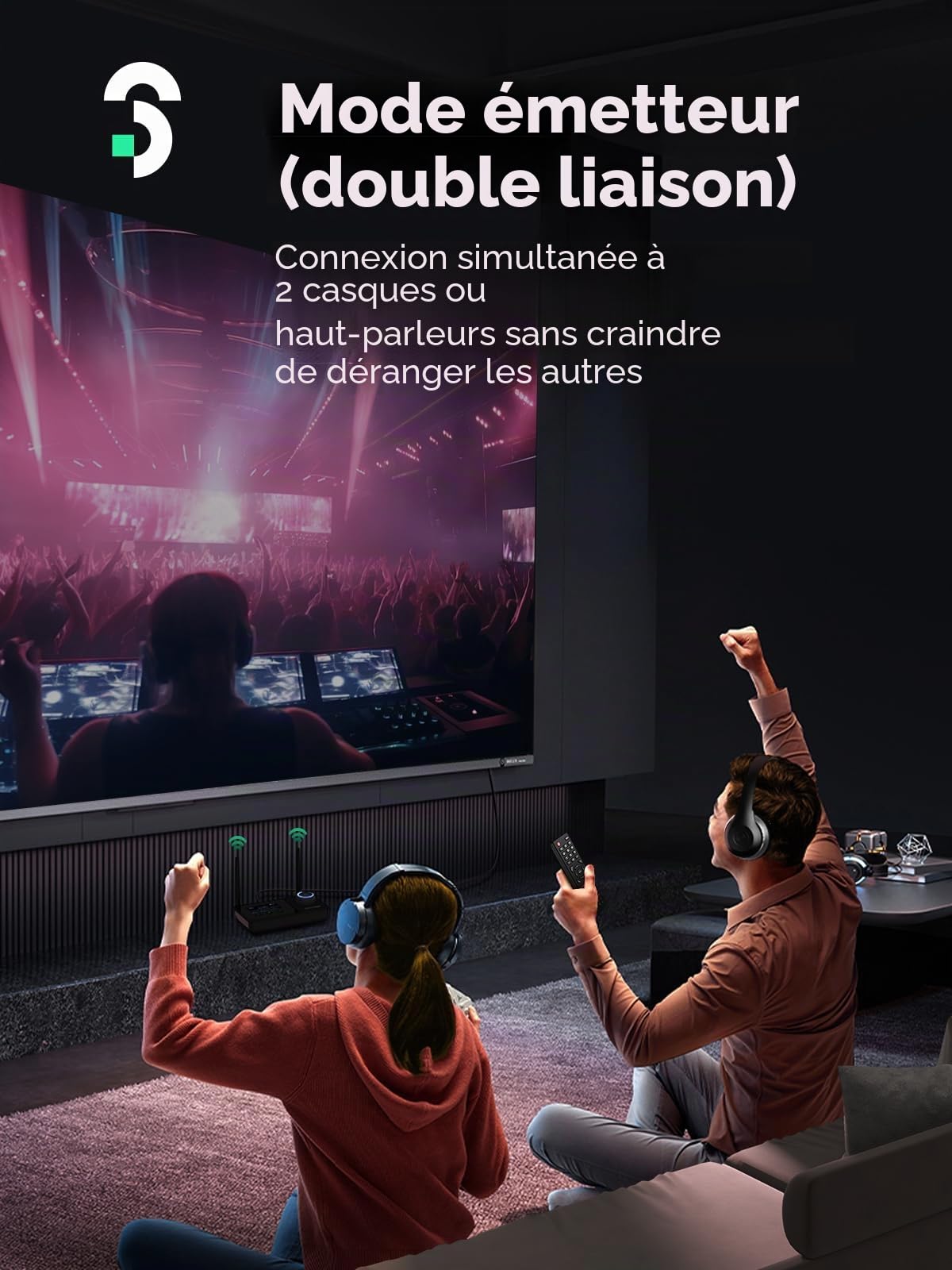 SOOMFON Emetteur Recepteur Bluetooth 5.3, 3 en 1 Adaptateur Bluetooth TV, Transmetteur Audio Bluetooth Double Connexion Longue Portée 30 m, Emetteur pour TV/Casques/Systèmes Audio etc