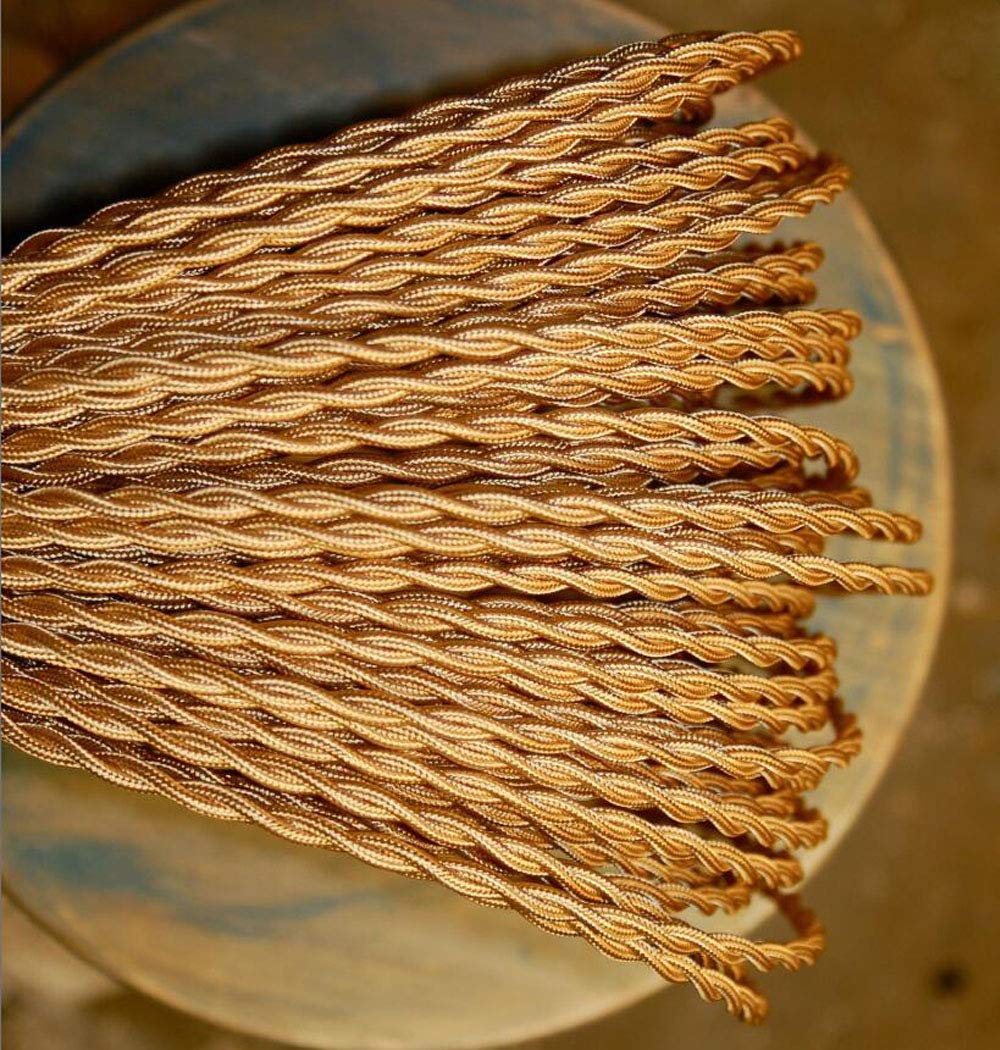 32.8 Feet Grey Twisted Cloth Covered Wire, Vintage Style Cloth Lamp Cord, for Hanging Pendants, Trouble Lights etc