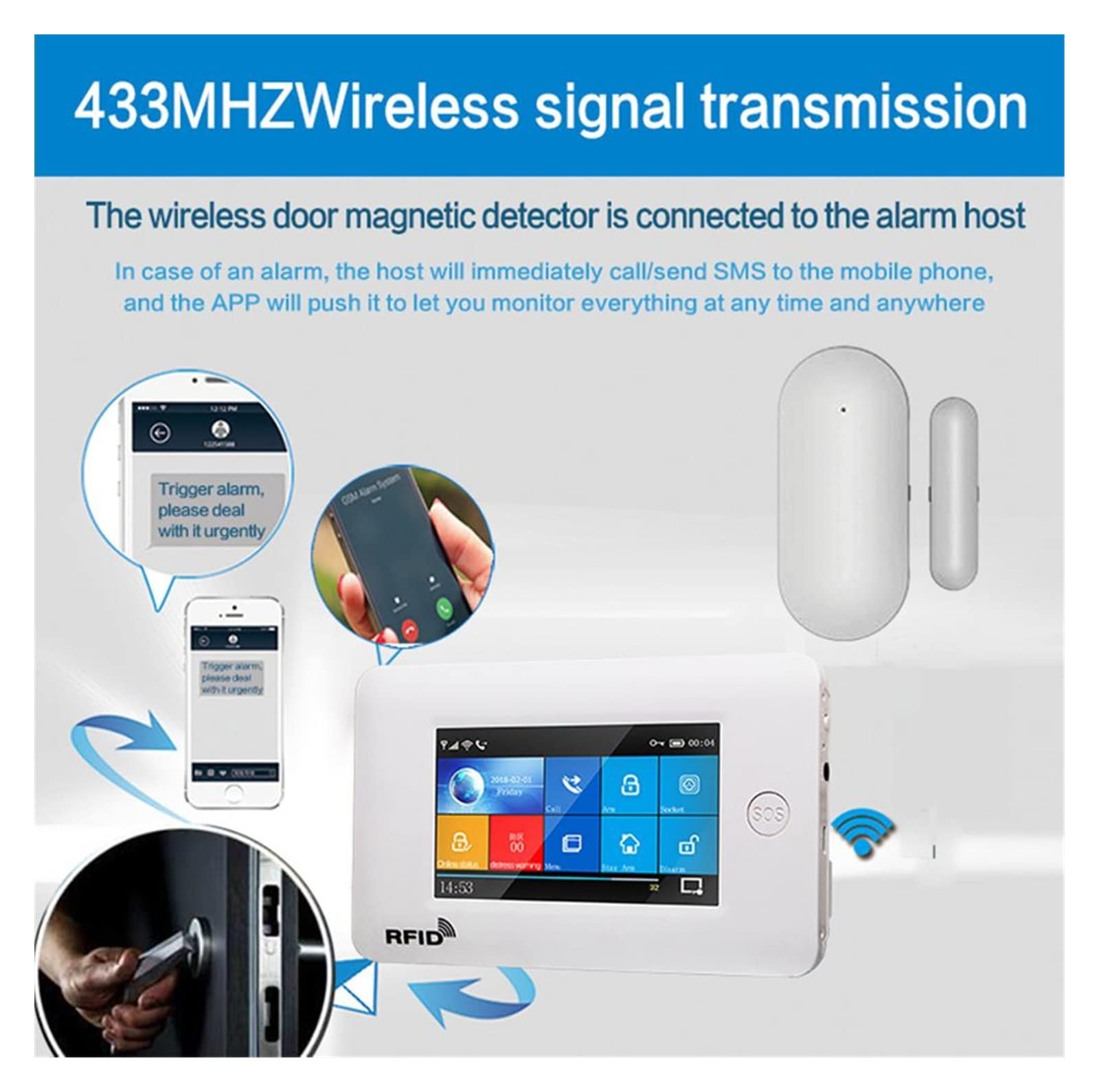 Sistema de Alarma de Seguridad para el hogar, Sensores magnéticos PB68, Detector de Puerta inalámbrico, Sensor Ventana, aplicación for 433MHz, Seguridad for el hogar, Kits Alarma(8pcs)