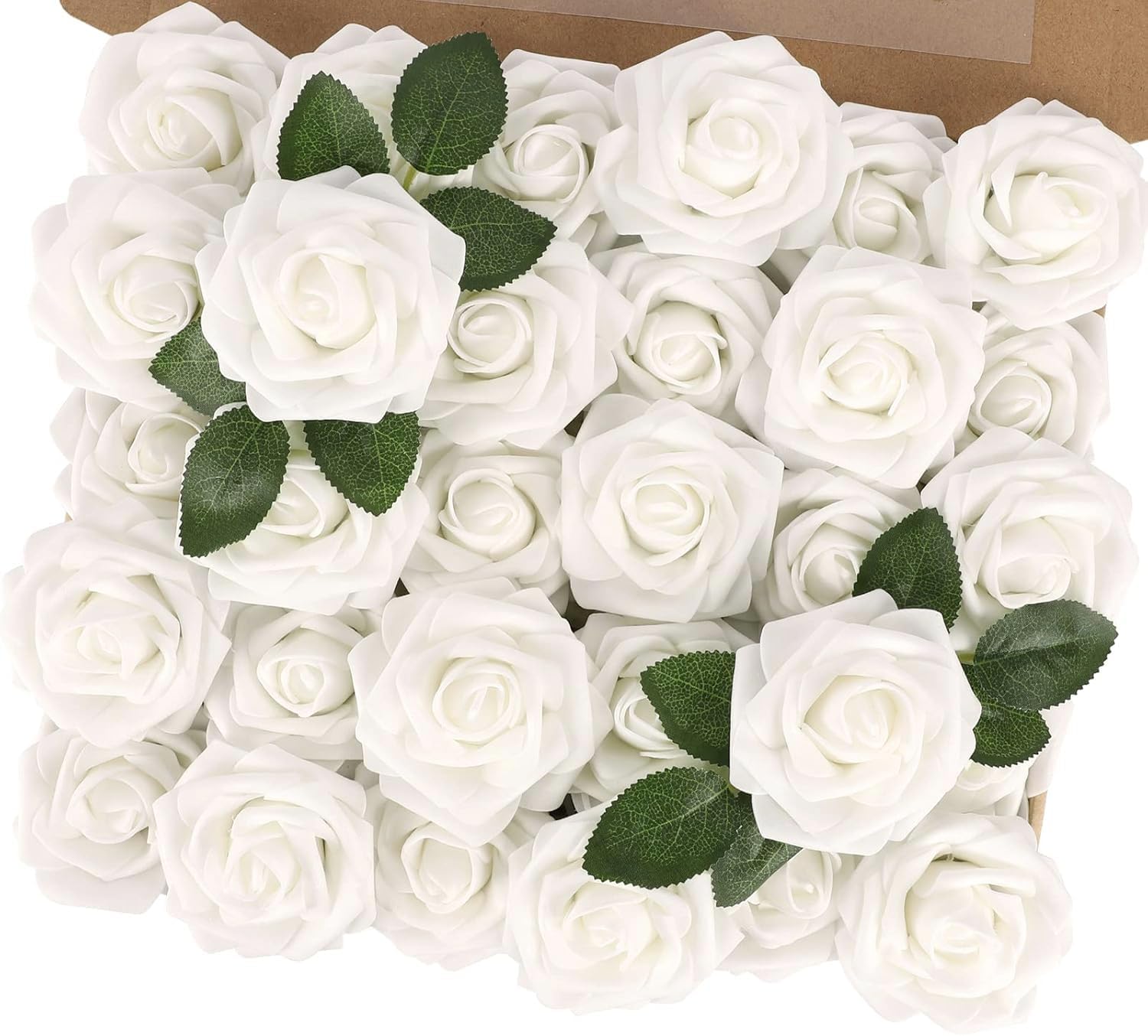 MACTING Artificial Flower Roses 30PCS Fake Flowers with Stem Real Touch Foam Roses DIY Bouquet Arrangements Table Centerpieces Party Bridal Shower Summer Wedding Decor,White