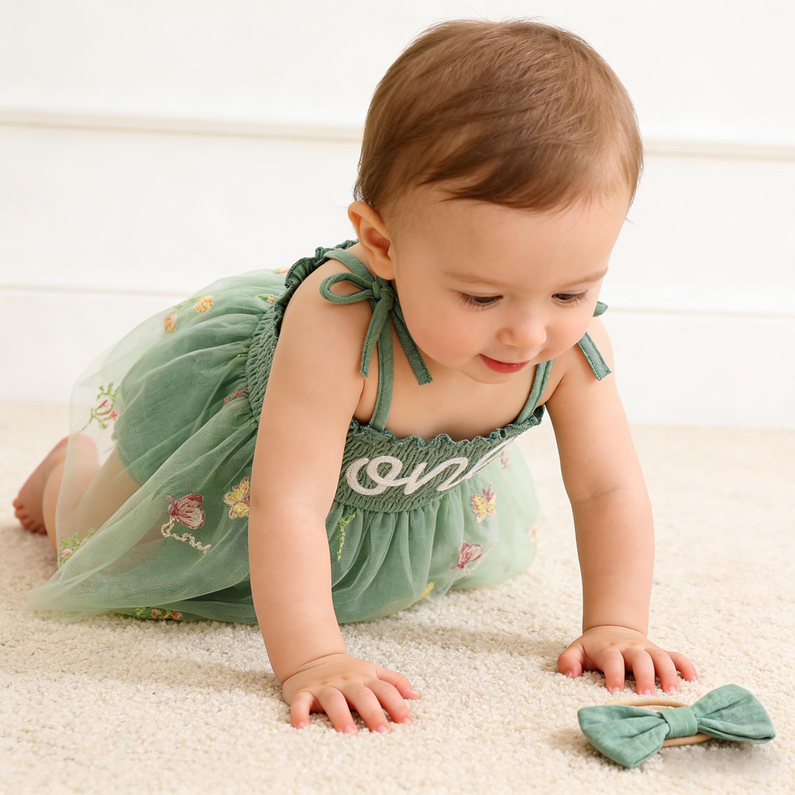 TITKKOP Baby Girl 1st Birthday Clothes One Year Old Tulle Romper Sleeveless Bodysuit Cake Smash Outfits