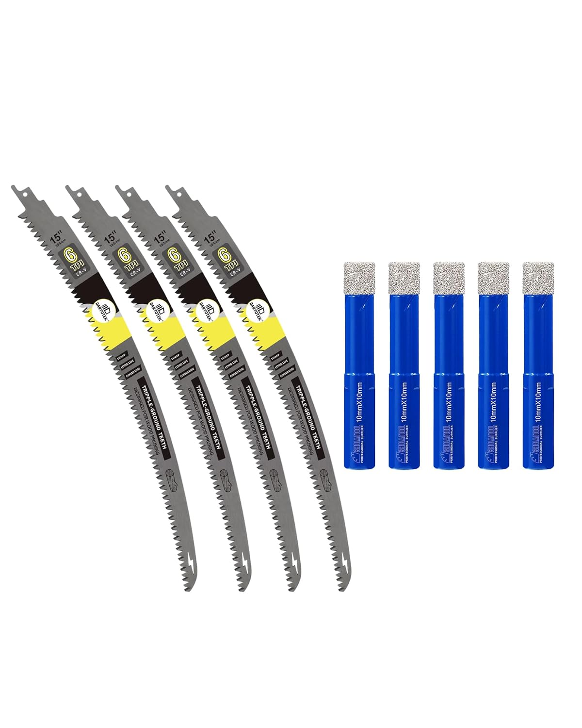 15-Inch Japanese Teeth Reciprocating Saw Blades 4PCS, DARTOTEK and SHDIATOOL Diamond Drill Core Bits 3/8 Inch