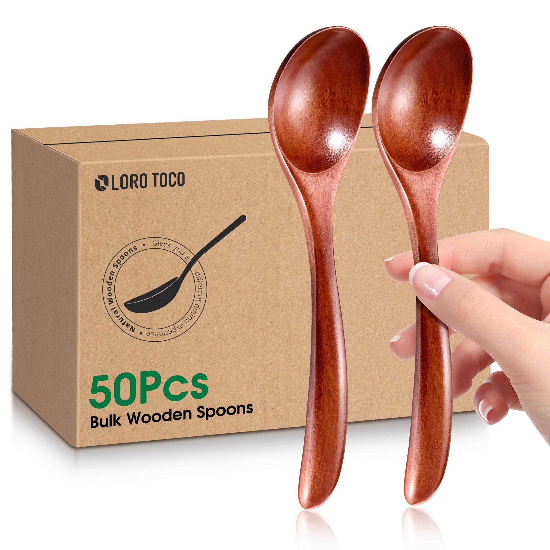 Kleine Holzlöffel, 17 cm, Suppenlöffel, Großpackung zum Essen mit Rühren und Schaufel, Kaffee, Honig, Tee, Marmelade, Salz, Küchenutensilien-Set, 50 Stück