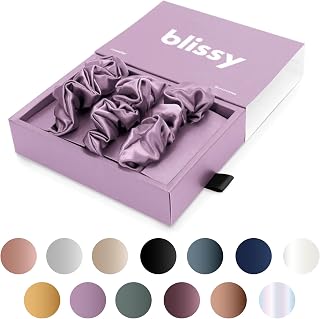 Blissy Silk Scrunchies (3 Pack) - 100% Pure Mulberry Silk - 22 Momme 6A High-Grade Fibers Scrunchie for Straight & Curly Hair - Preventing Breakage, Tangling, & Creasing (Lavender Regular)