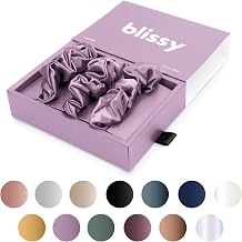 Blissy Silk Scrunchies 3 Pack - 100% Pure Mulberry Silk - 22 Momme 6A High-Grade Fibers Scrunchie for Straight & Curly Hair - Preventing Breakage, Tangling, Creasing Lavender Regular