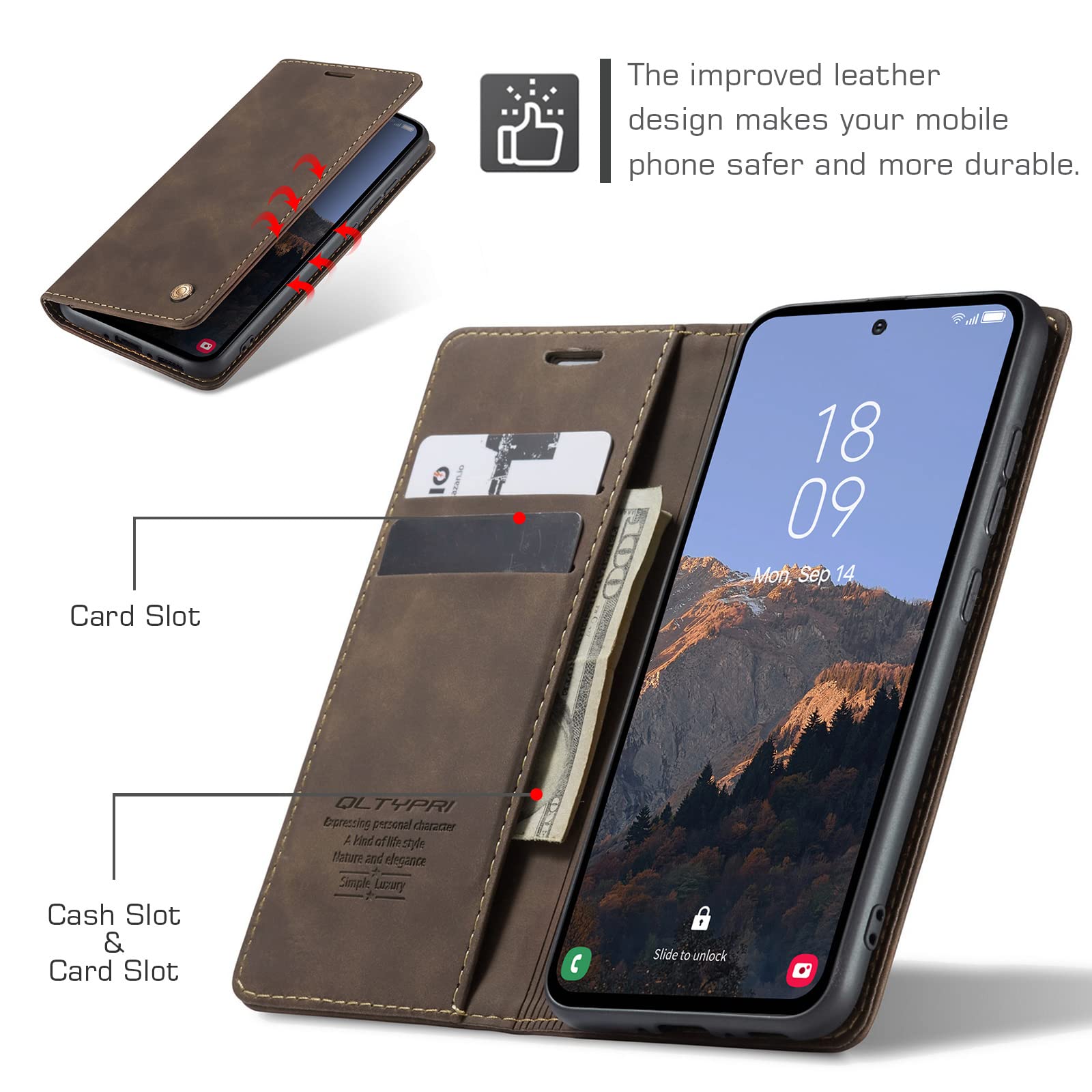 QLTYPRI for Samsung Galaxy A54 5G Case Vintage PU Leather Wallet Case TPU Bumper Card Slots Hands-Free Kickstand Magnetic Closure Shockproof Flip Folio Case for Samsung Galaxy A54 5G - Coffee Brown