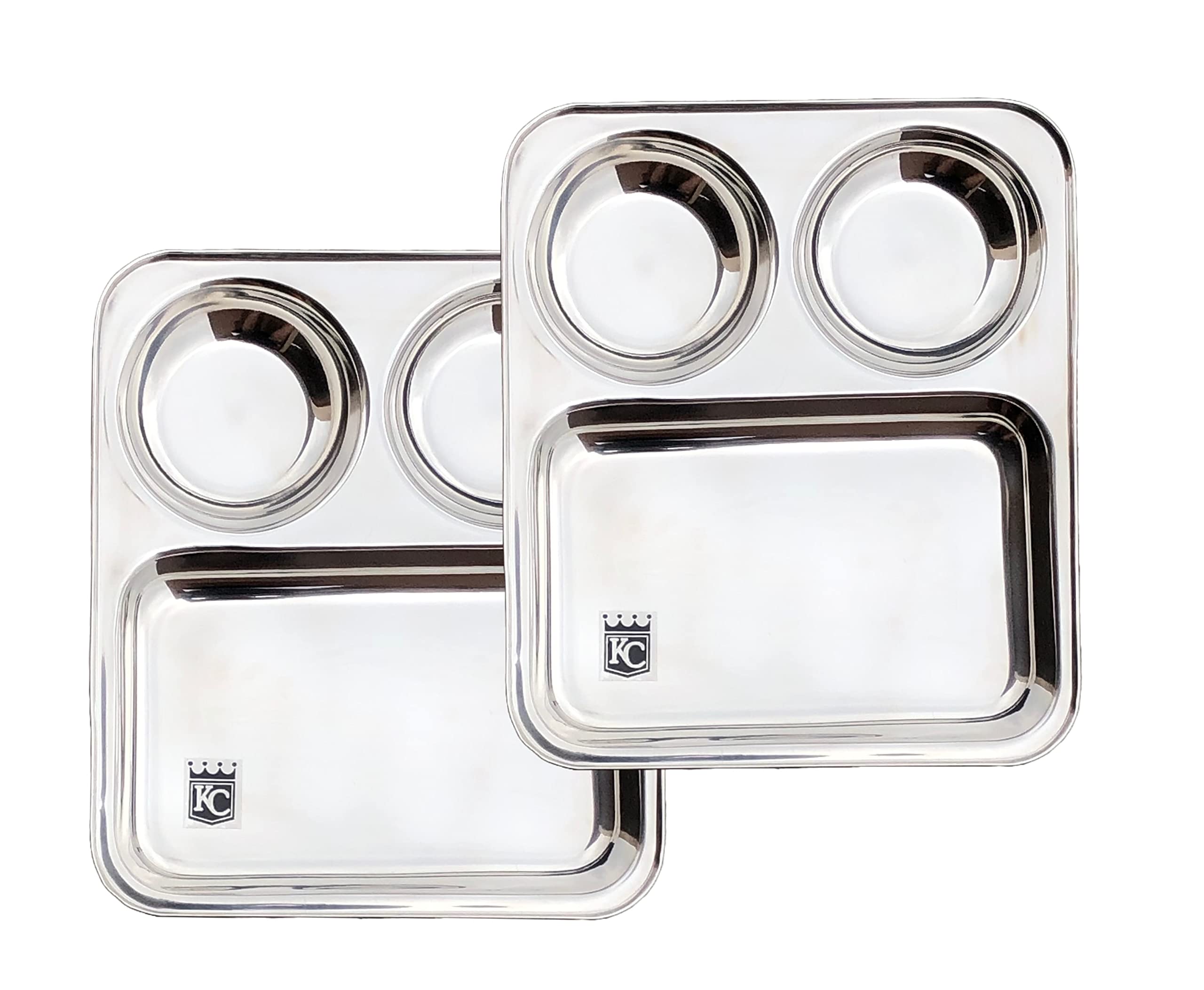 KC Stainless Steel Partition Plate 3 in1 / Bhojan Thali/Snacks Plate/Dinner Plate Set of 2