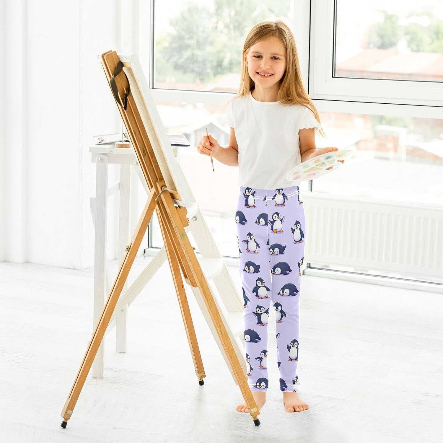 GAIREG Active Leggings for Girls Cute Penguin Lavender Purple