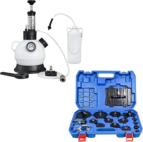 SMOTIVEPRO Bomba de aceite de purga de frenos manual de 2 litros y kit adaptador de purga de freno de 12 piezas