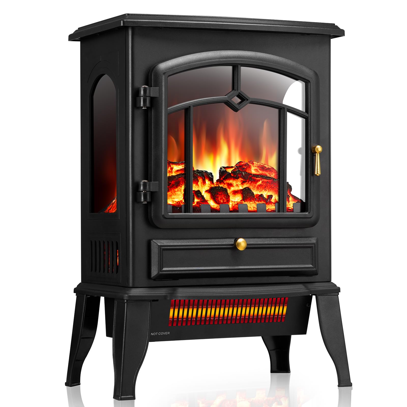 Electric Fireplace Heater Stove with 3D Flame, 1000/1500W & Flame-Only Mode | Freestanding Electric Fireplace Heater with 5100 BTU Output, Thermostat, ETL, Overheat Protection, for Indoor Use, 22 in, 22 inch (Black)