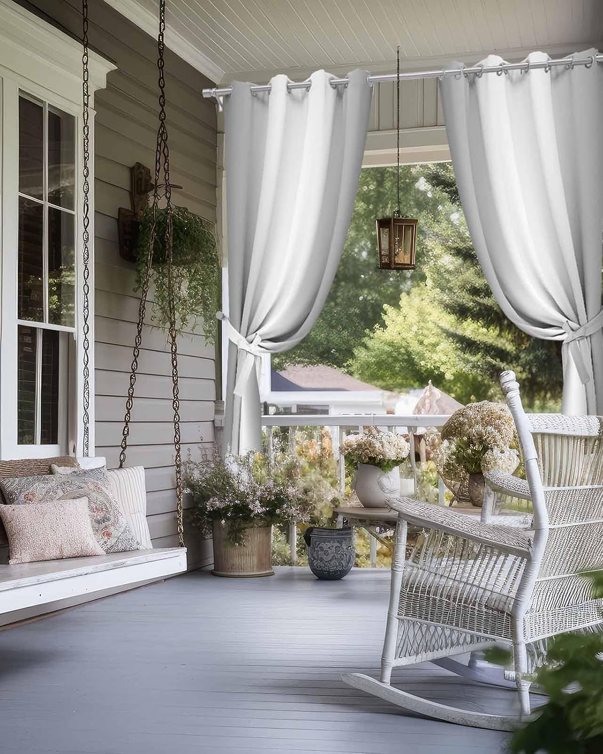 ALAGEO Outdoor Curtains Waterproof Ombre White Black Waterproof Curtain for Patio Gradient Color Filtering Grommet Outside Curtains Panels for Patio Gazebo Balcony,Set of 2 54 x 84 Inch
