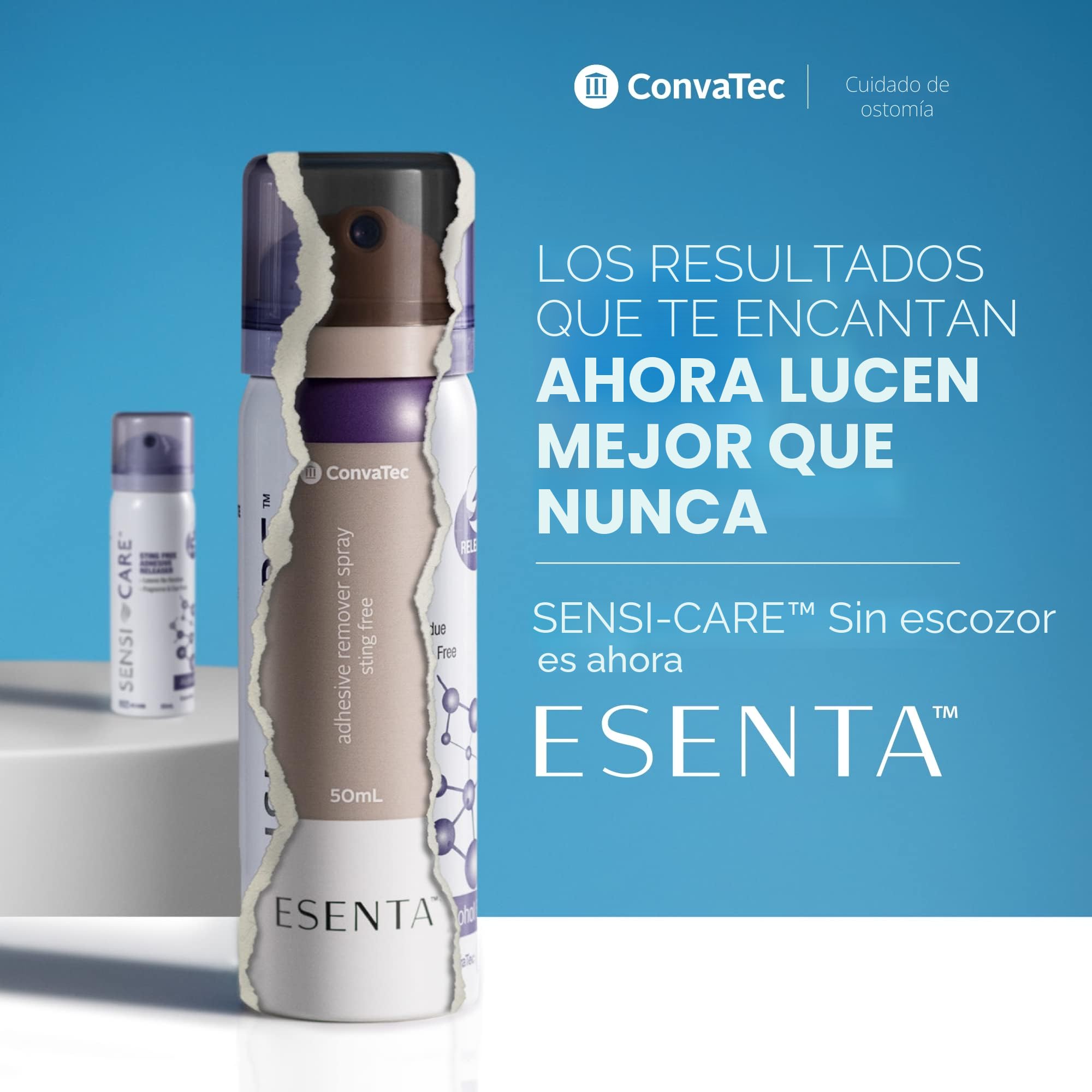 ConvaTec ESENTA Barrera cutánea para la protección alrededor de ostomías y heridas, a base de silicona, sin picaduras y sin alcohol, botella de spray de 50 ml (paquete de 1)