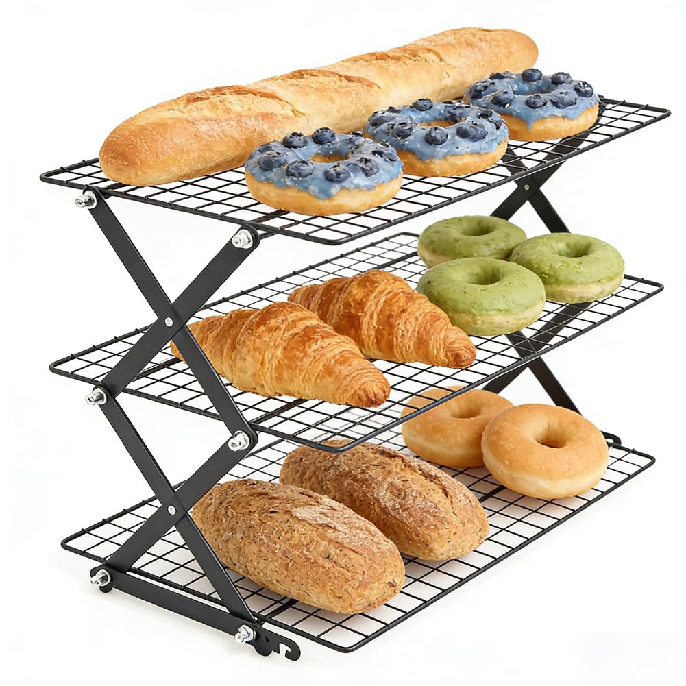 Grille de refroidissement empilable pliable 4 étages pour cuisine biscuits gâteaux muffins pain