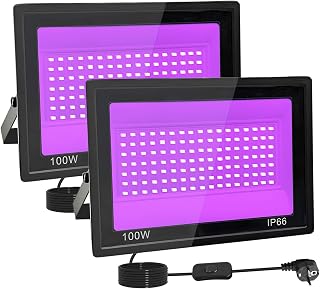 2 Stück 100W LED Schwarzlicht Strahler, IP66 UV Schwarzlicht Fluter, 395-400nm LED UV Strahler, UV Licht mit Schalter für Halloween Dekorationen,Party Deko, Weihnachten, Neon Glühparty, Körperbemalung