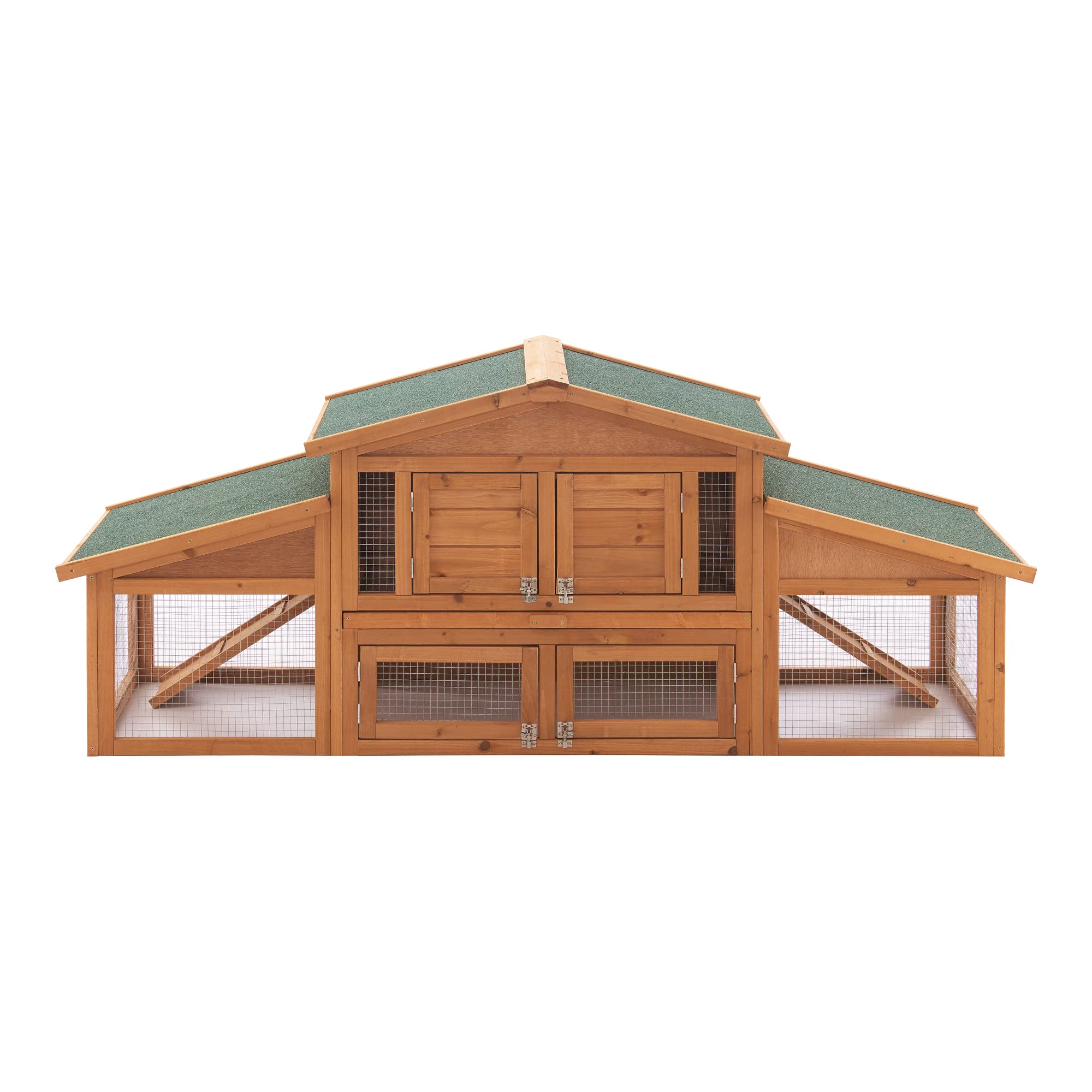 Conigliera Coperta con Tettuccio Impermeabile (AxLxP) 72 x 180 x 62 cm Gabbia con Casetta e Area Recintata, Struttura in Legno, Uso Esterno