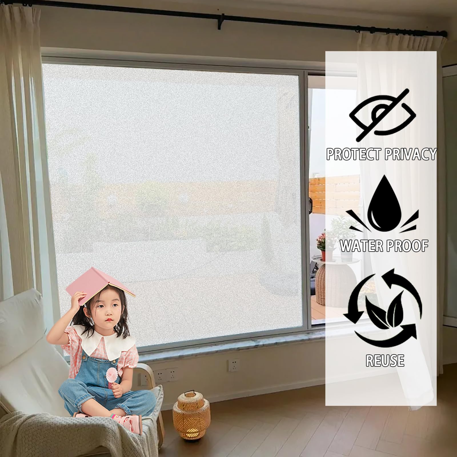 Milchglasfolie 80 x 120 cm Selbstklebend, Anti Uv, Hitzeschutz, Sonnenschutz, Ohne Klebstoff, Wiederverwendbar, Fensterfolie Blickdicht Selbsthaftende für Zuhause, Rein matt