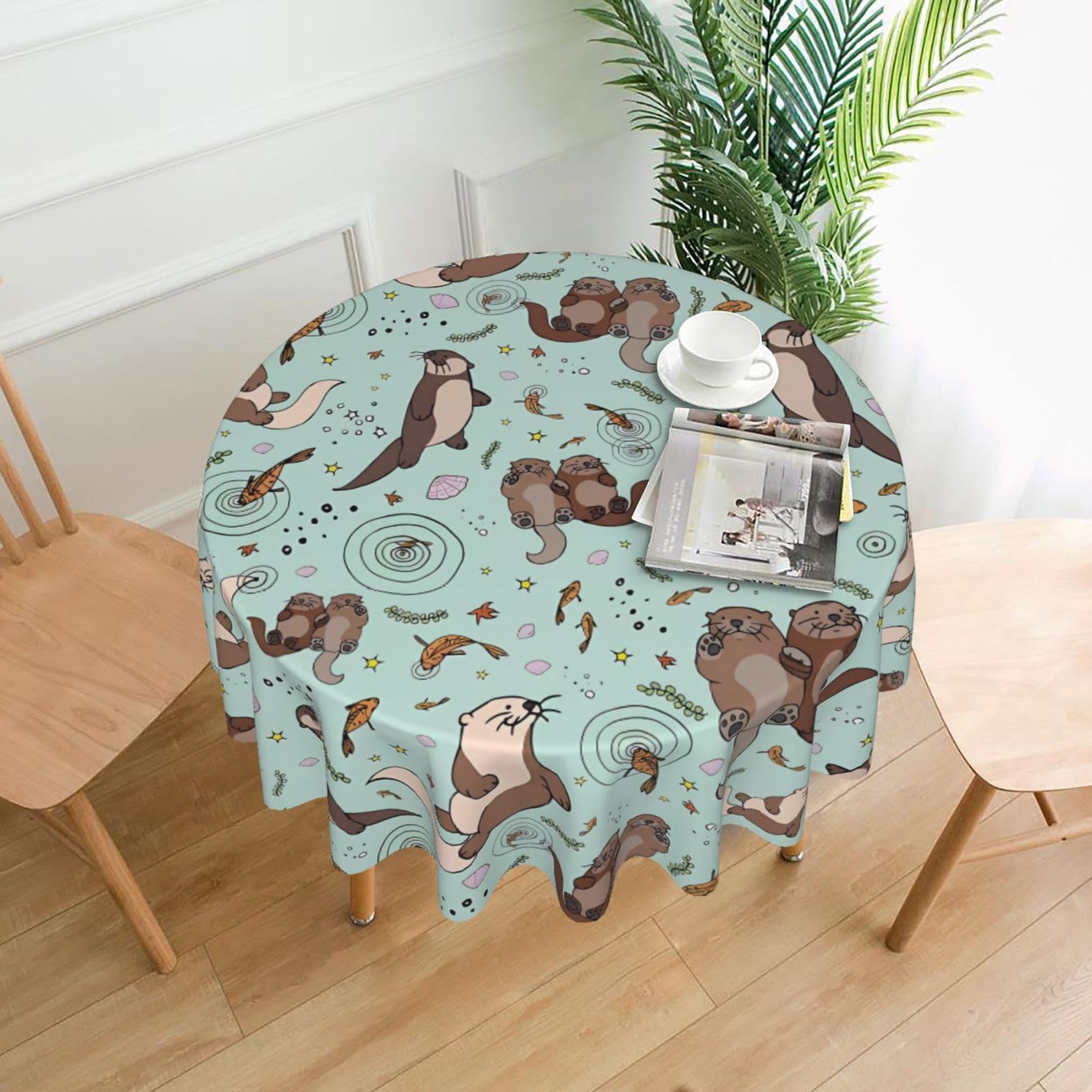 WHJSSF Otters Prints Round Decorative Table Throw 60 Inch – Waterproof Table Cover for Dining, Coffee Tables, and Outdoor Events