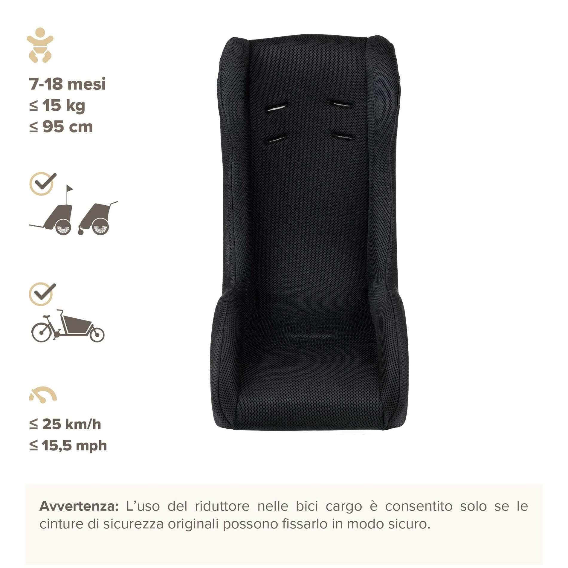 POLISPORT 8015000023 Mini Pelican Riduttore per Bambini All-Weather Senza Cintura di Sicurezza, Compatibile con Rimorchi, Passeggini e Cargo Bike, per Bambini 7–18 Mesi, Nero