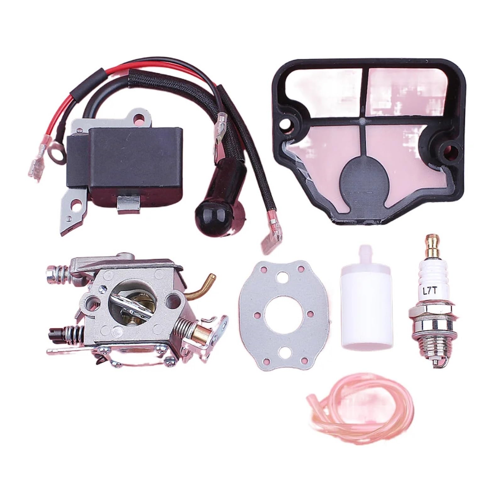 Dingmao Bobina de encendido de carburador Compatible con Hus 136, 137, 141, 142, filtro de combustible y aire, junta flexible, bujía, motosierra