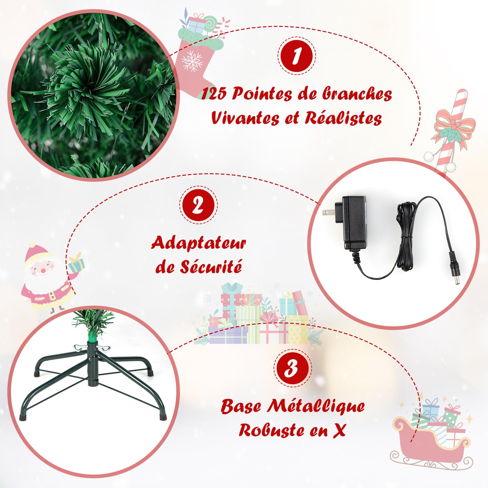 DREAMADE Sapin de Noël Artificiel 90CM/120CM/150CM/180CM avec 12/18/24/28 Lampes à LED, Arbre de Noël en PVC avec Flocon de Neige, Etoile au Sommet d’Arbre et Pieds en Fer, Vert (120cm)