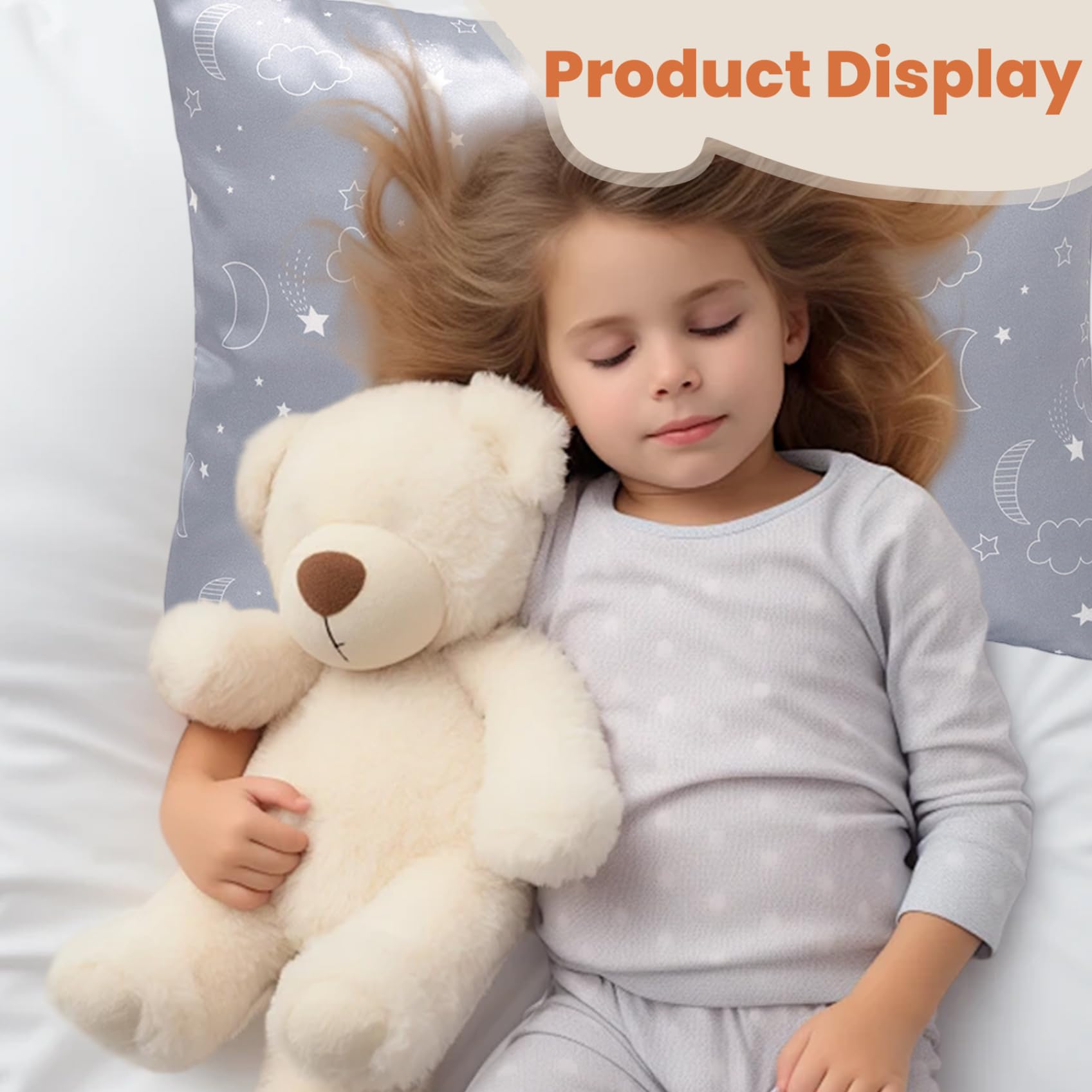 2PCS Toddler Silk Pillowcase, 14x19 Inch Grey Satin Pillowcase, Comfortable Soft Pillow Covers with Envelope Closure, Star Pattern Toddler Pillow Case for Boys Girls, Soft Covers