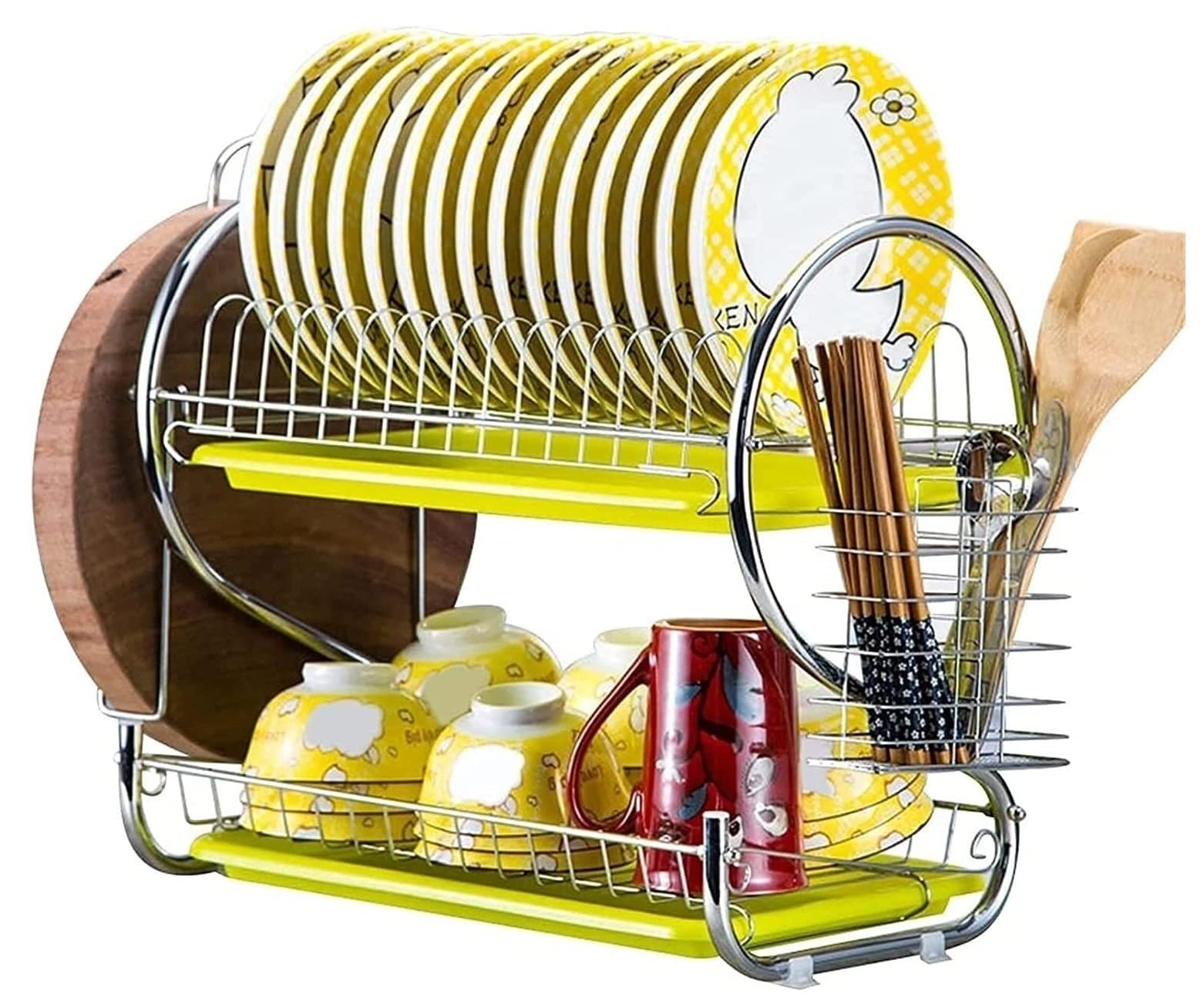 AZHKJKZH Dish Rack 2 Tiers Dish Rack Drainer Metal Drying Bowl Draining Shelf Dryer Tray Holder Kitchen For Small Kitchen(A-Green Tray)
