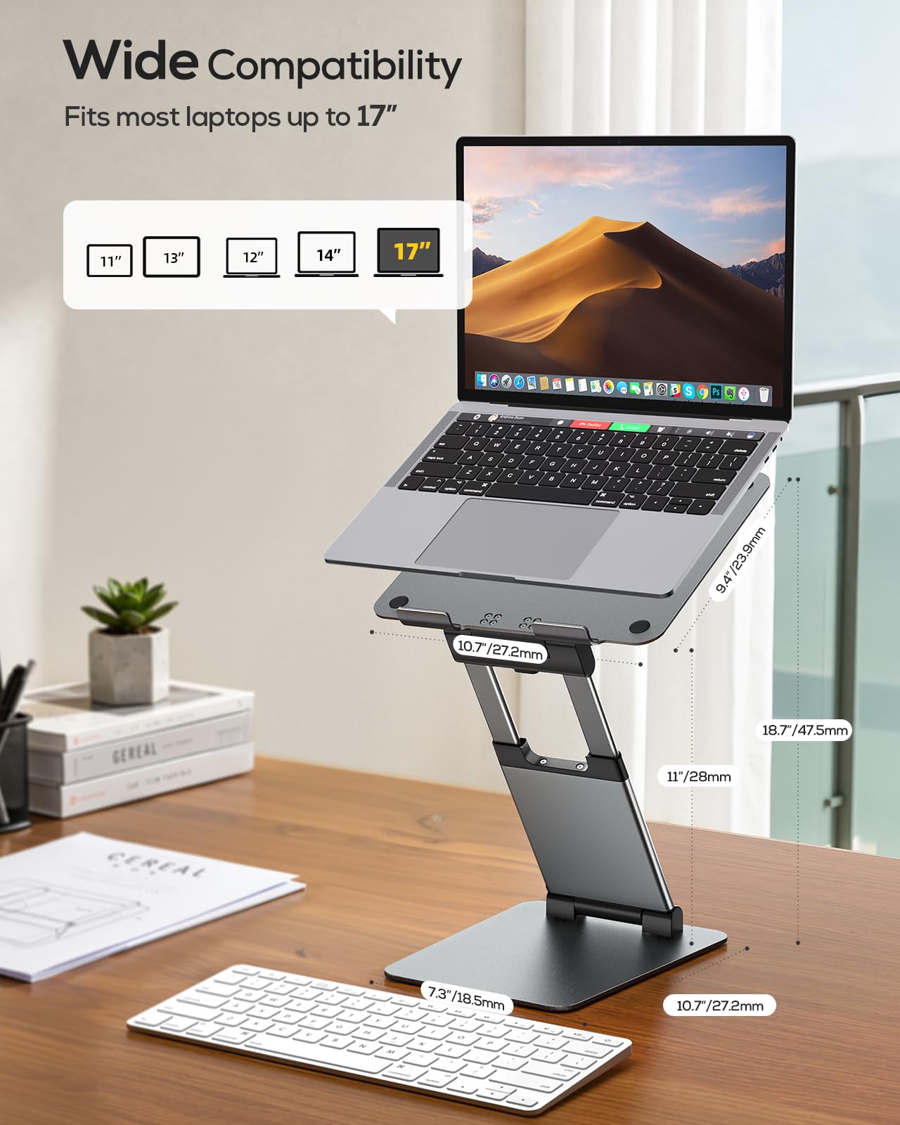 NULAXY Supporto per computer portatile da scrivania, regolabile in altezza da 3 cm a 50,8 cm, supporta fino a 10 kg, compatibile con MacBook, tutti i computer portatili e tablet da 10 a 17 pollici