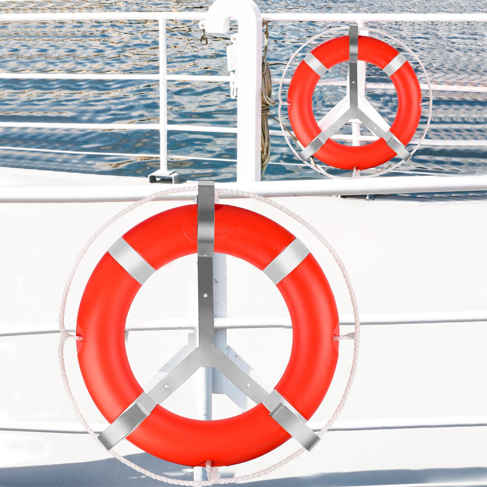 Rettungsring für Pool mit schwimmendem Schwimmseil, Schwimmring mit reflektierendem Band, inklusive Ringe, Bojen-Halterung, 58,4 cm